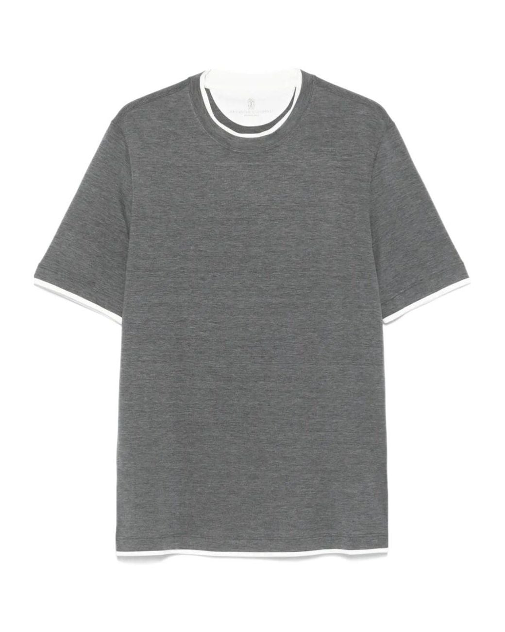 Brunello Cucinelli Gray Crewneck Straight Hem T-Shirt for men