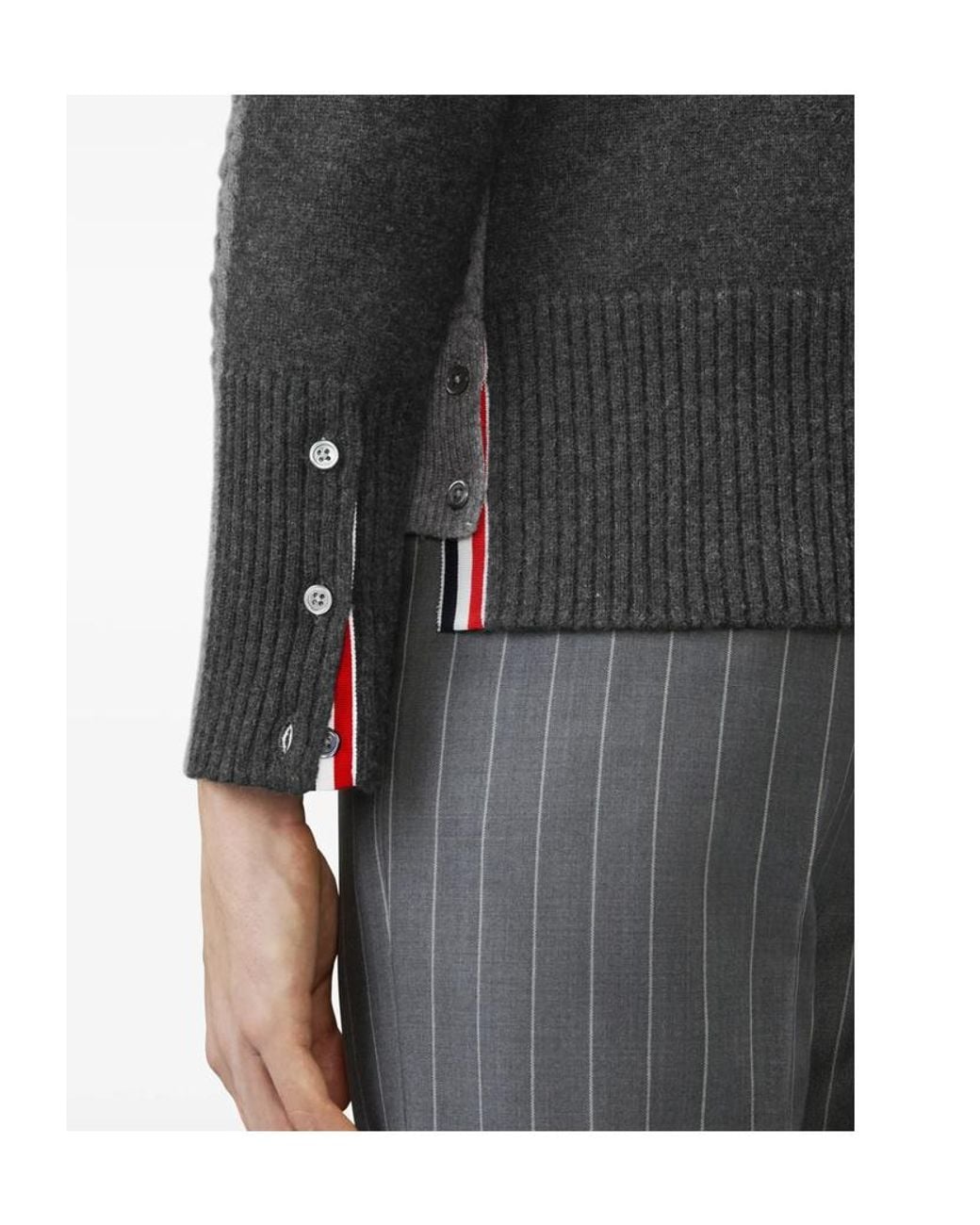 Thom Browne Gray Baby Cable Stitch 4-Bar Long Sleeve Polo Shirt for men