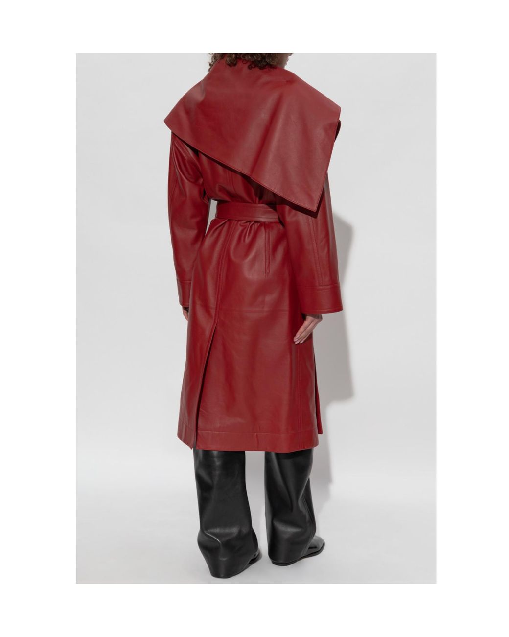 Bottega Veneta Red Belted Waist Leather Coat