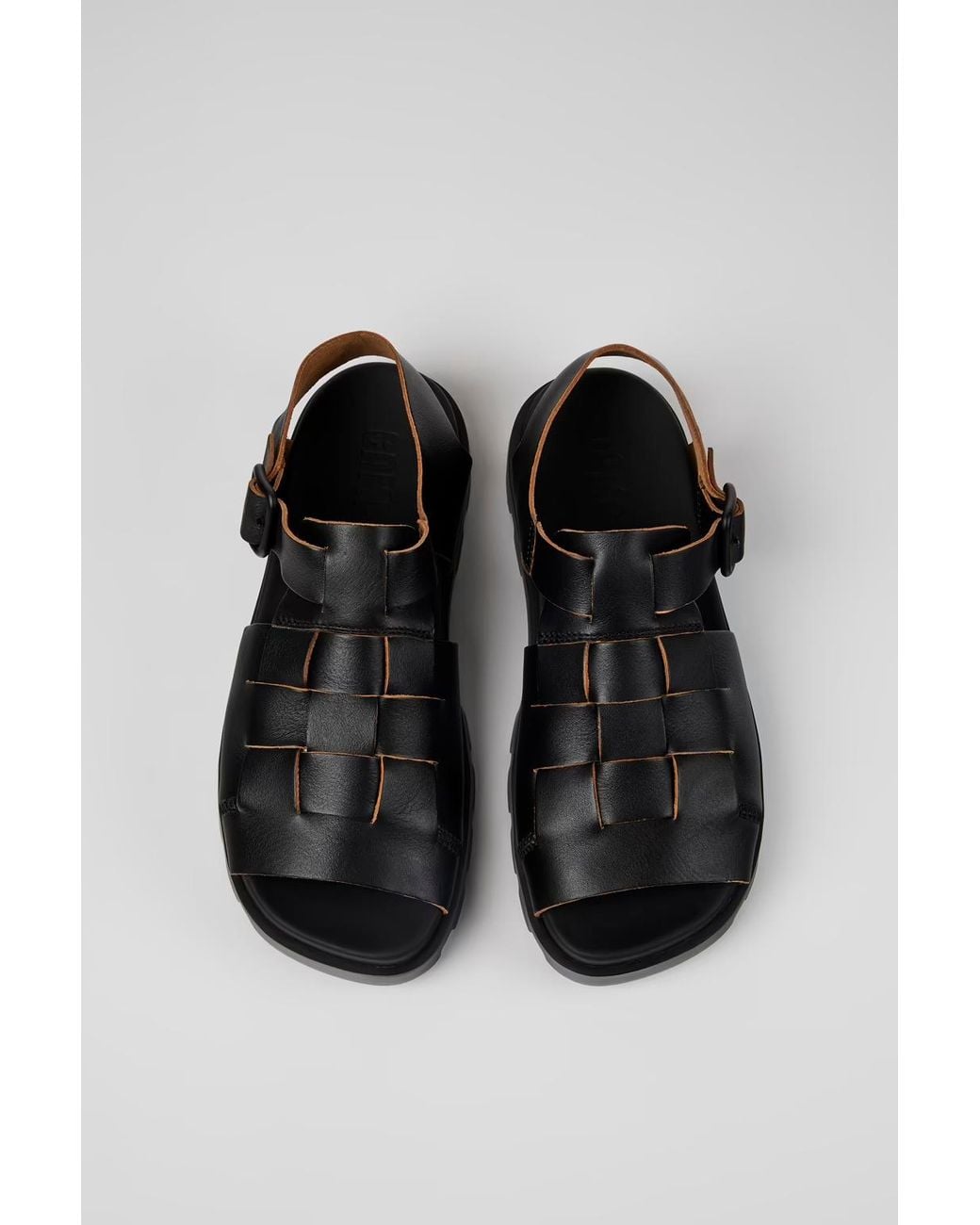 Camper Black Merco Woven Leather Sandals