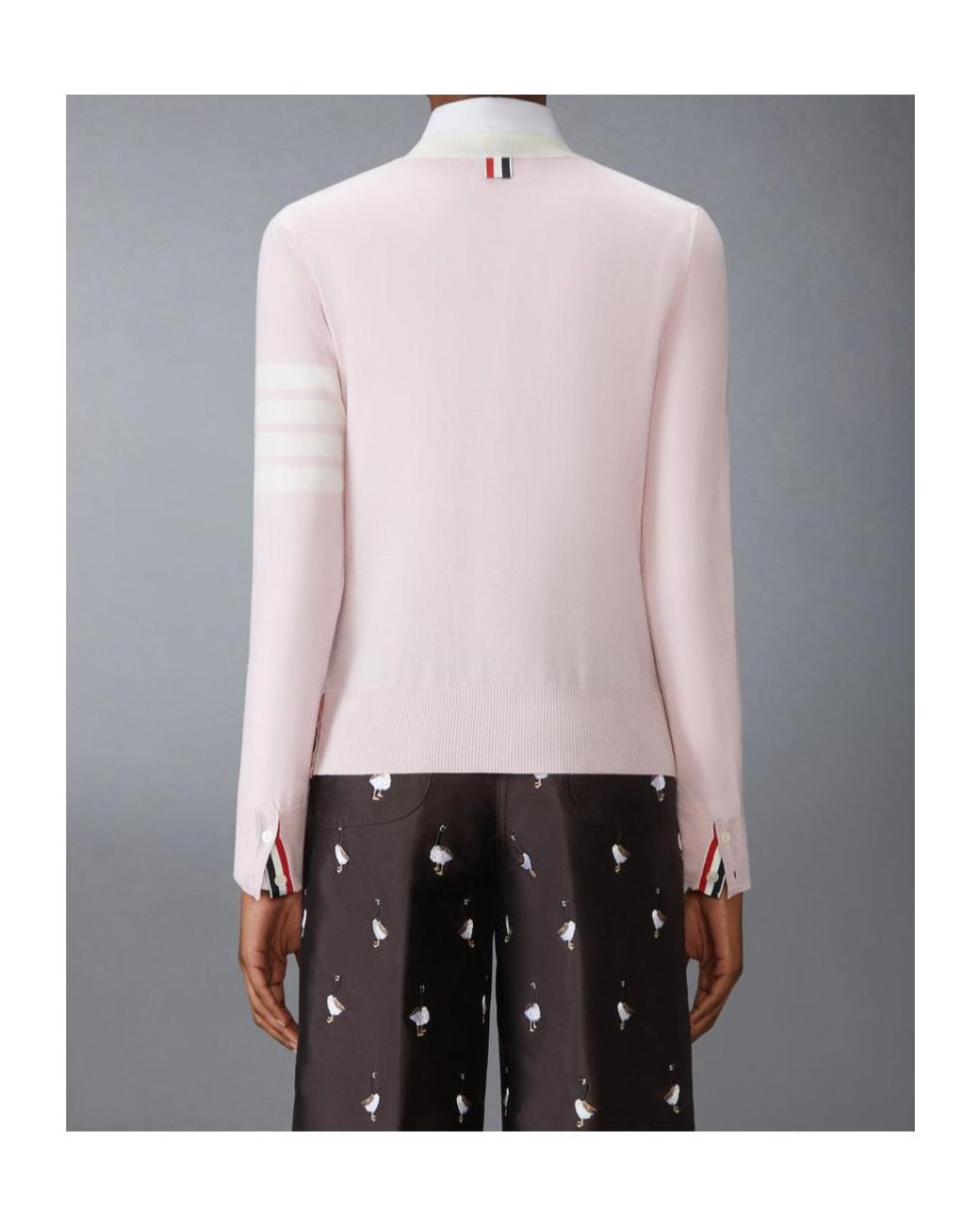 Thom Browne Pink 4-Bar Striped V-Neck Cardigan