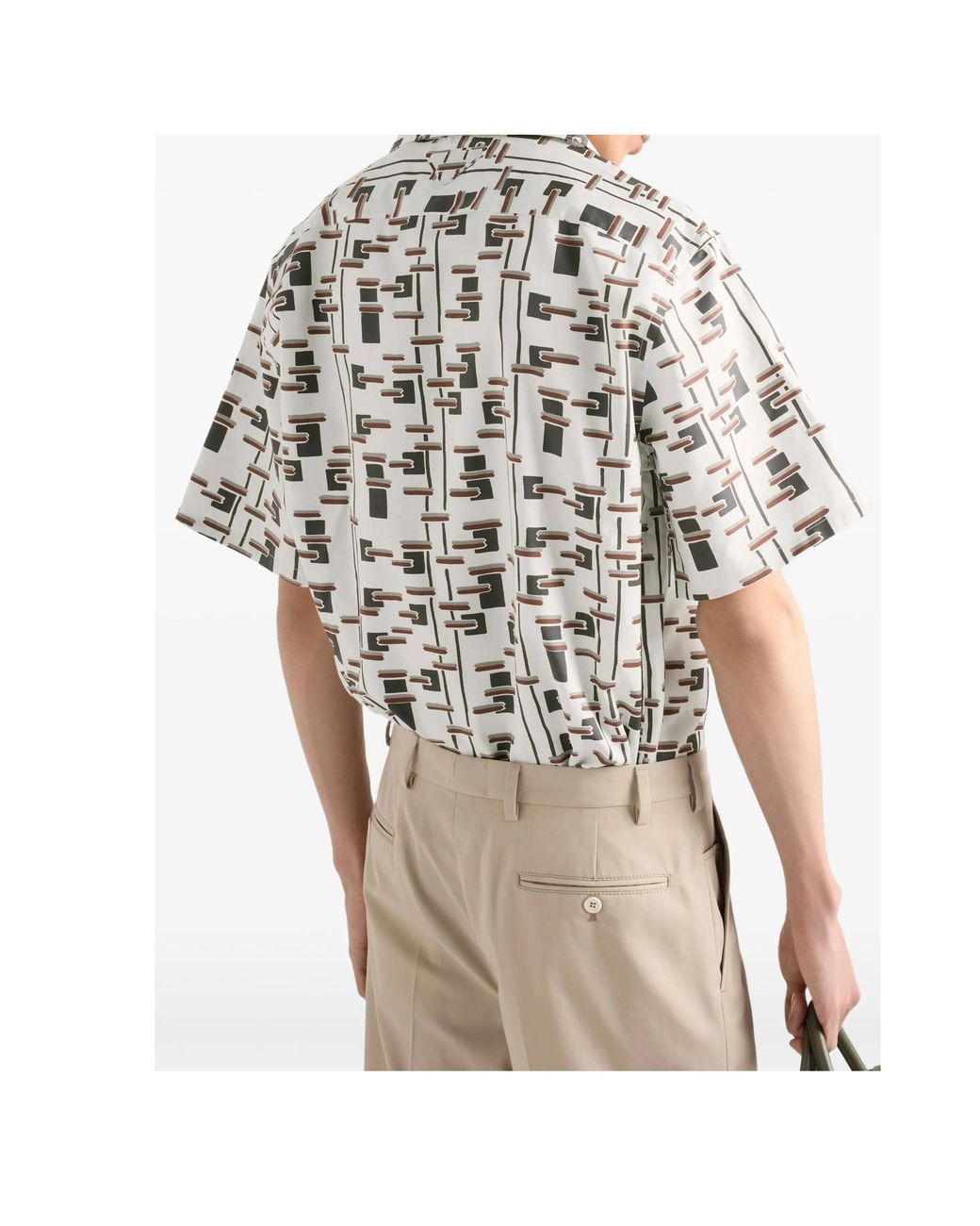 Prada White Cotton-Silk Printed Bowling Shirt for men