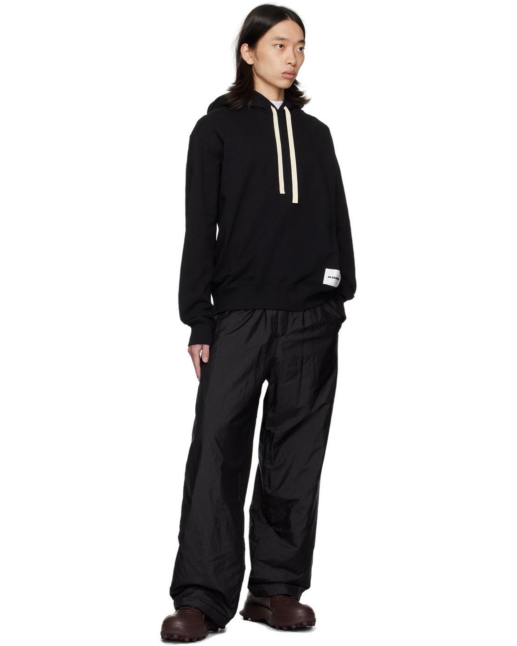 Jil Sander Black Logo Patch Long-Sleeved Hoodie for men