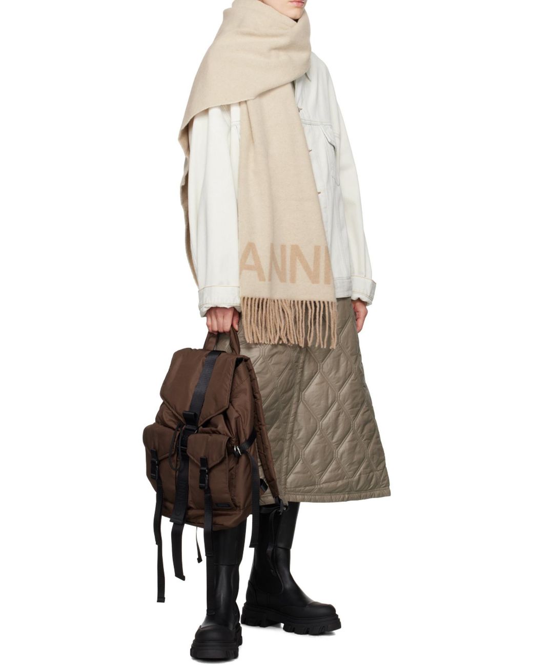 Ganni Natural Egret Fringed Scarf