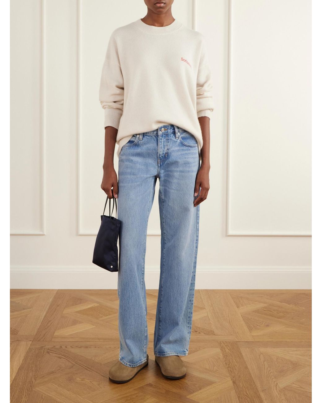 FRAME White Logo-Embroidered Cashmere Sweater