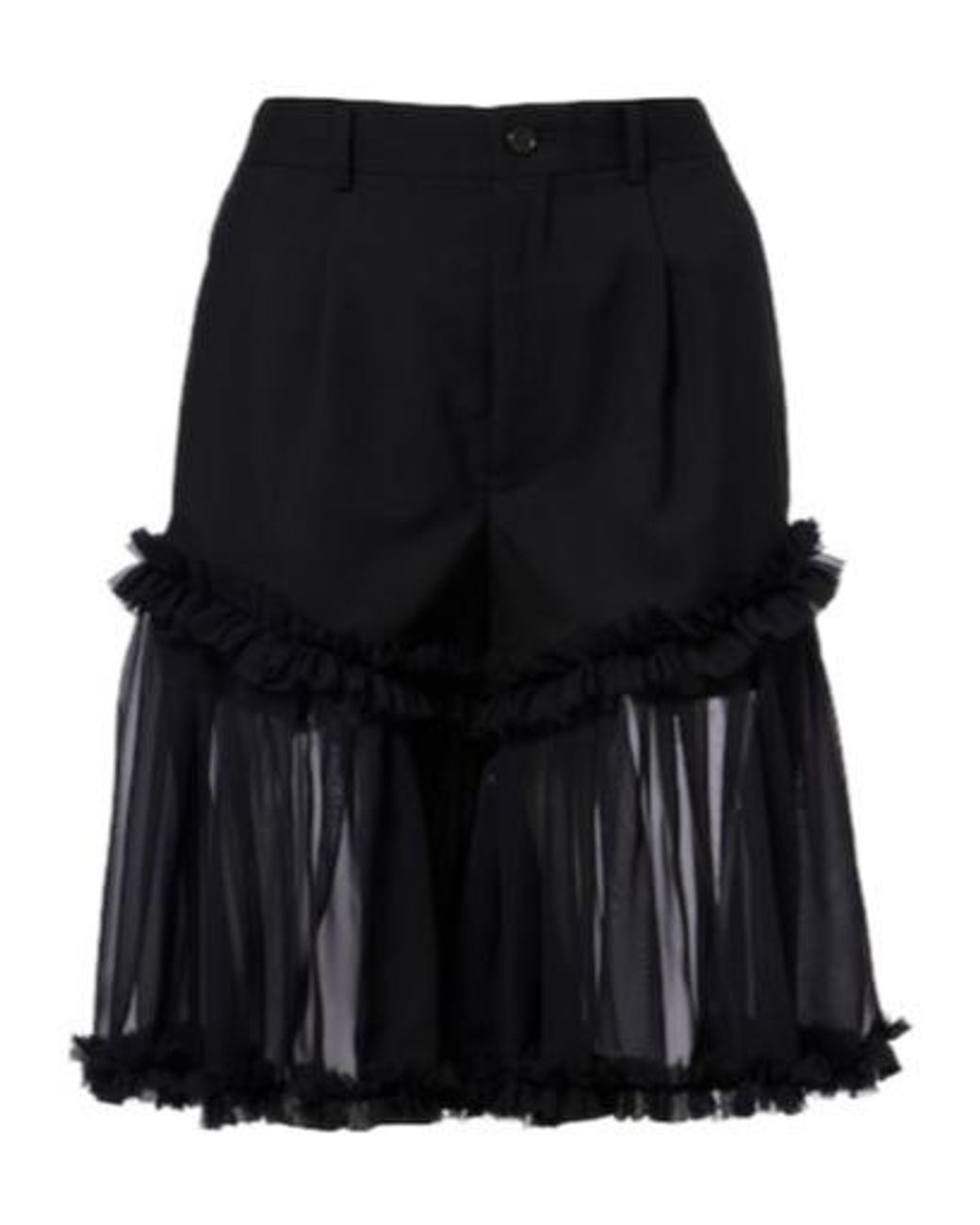 Comme des Garçons Black Ruffled Tulle And Wool Shorts