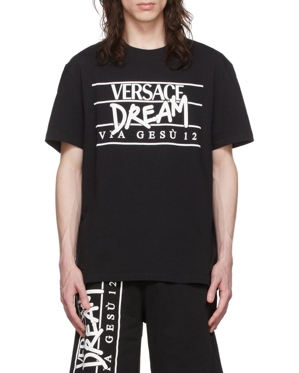 Versace Black Slogan Logo-Print T-Shirt for men