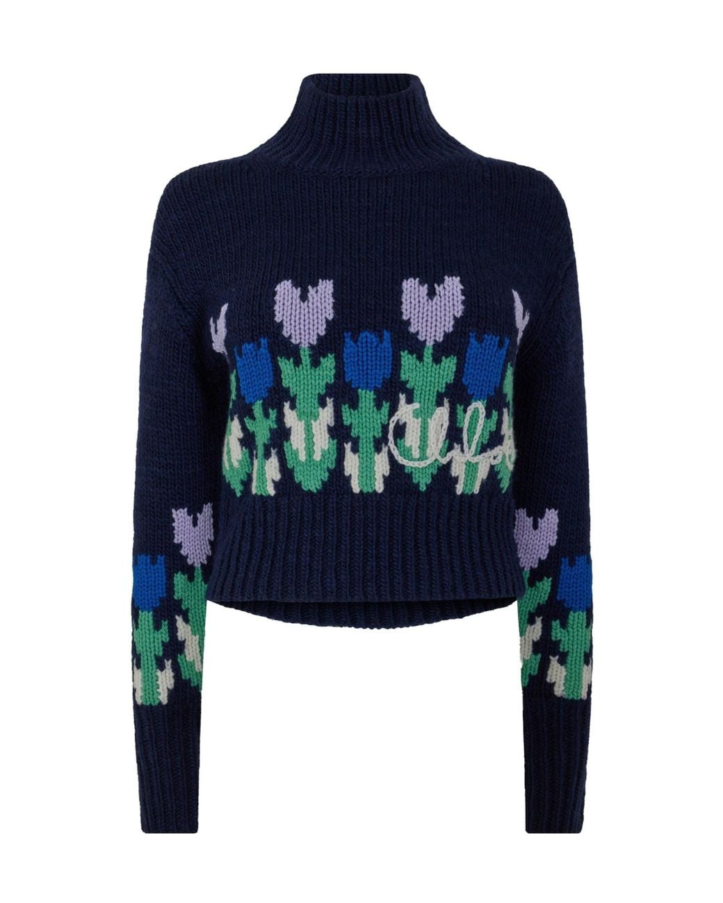 Chloé Blue Turtleneck Cropped Knit Sweater