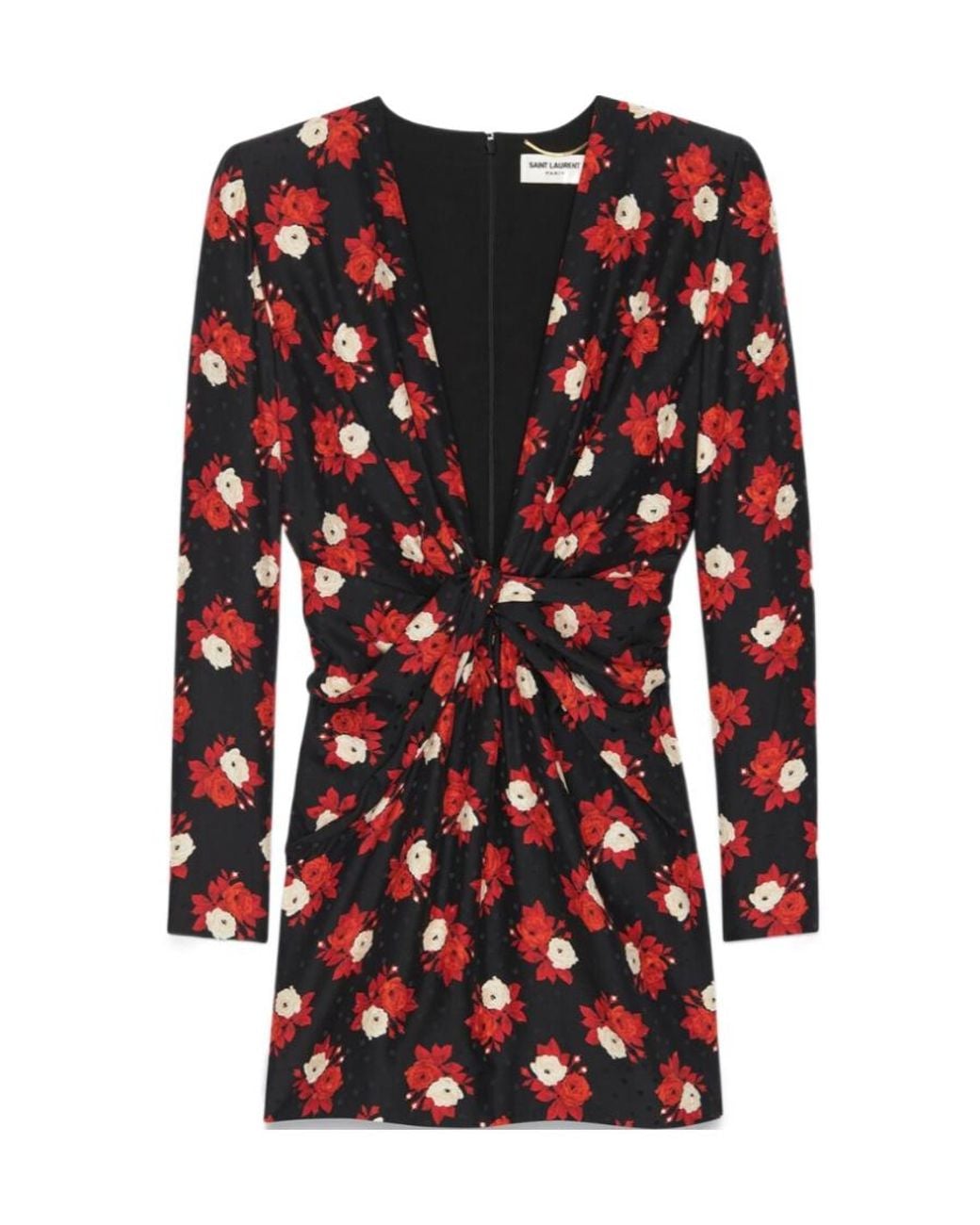 Saint Laurent Red V-Neck Long-Sleeved Dress