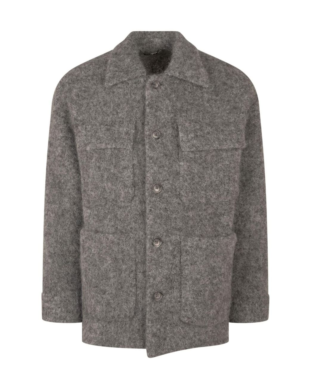 Dolce & Gabbana Gray Long-Sleeved Button-Up Jacket for men