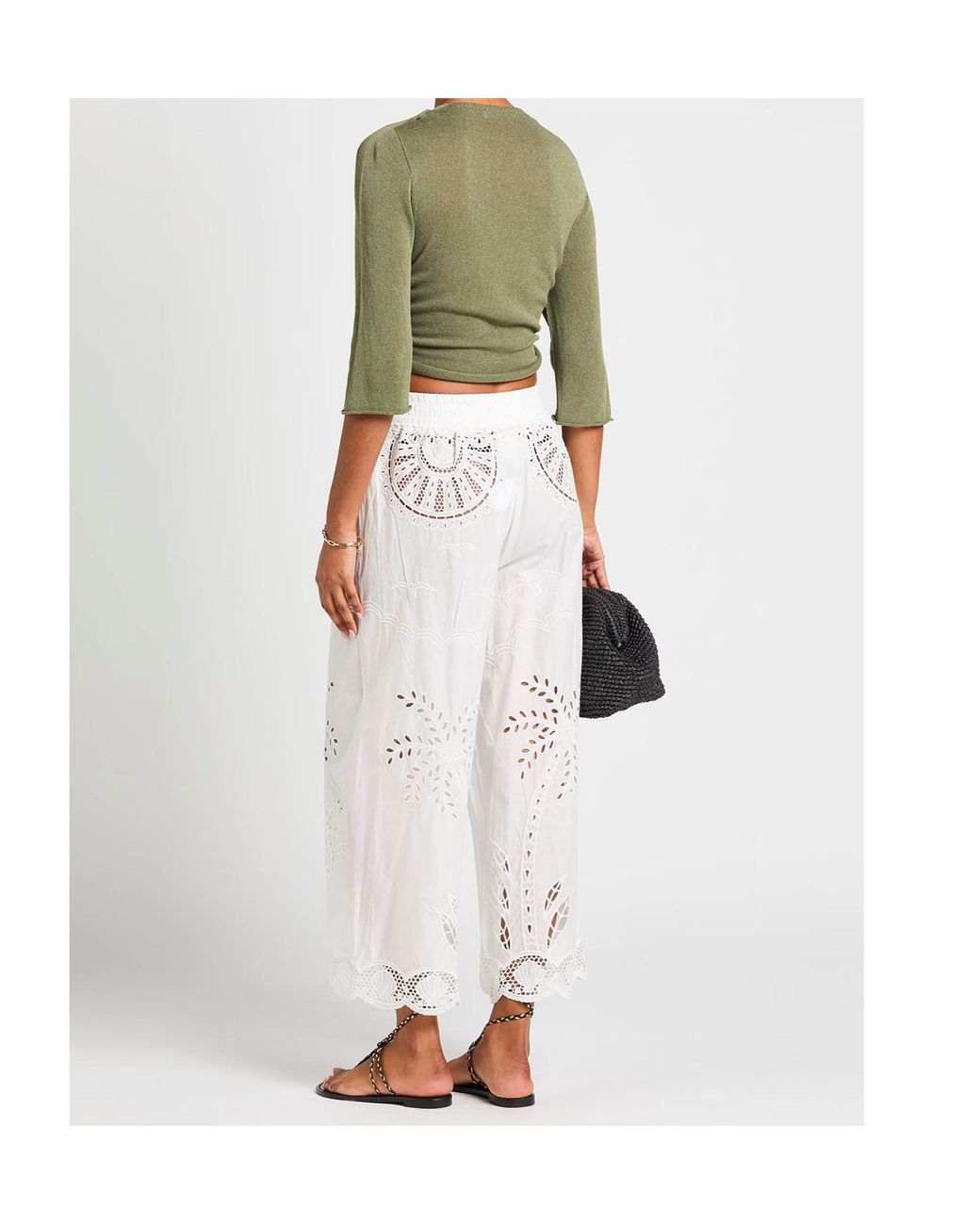 Farm Rio White Elastic Waist Casual Pants