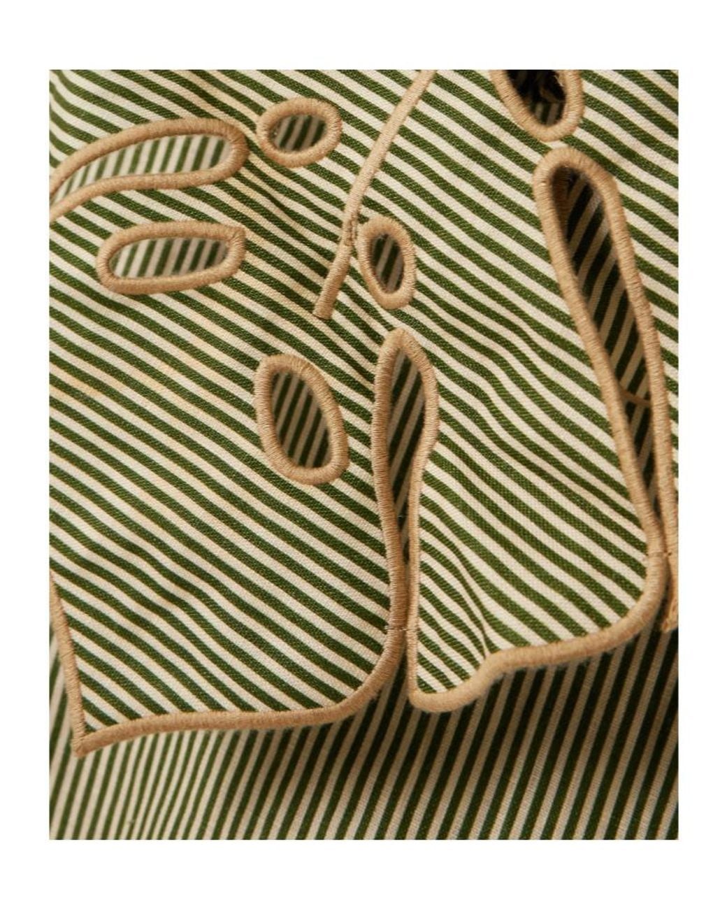 Farm Rio Green Striped Leaf-Detail Midi Dress