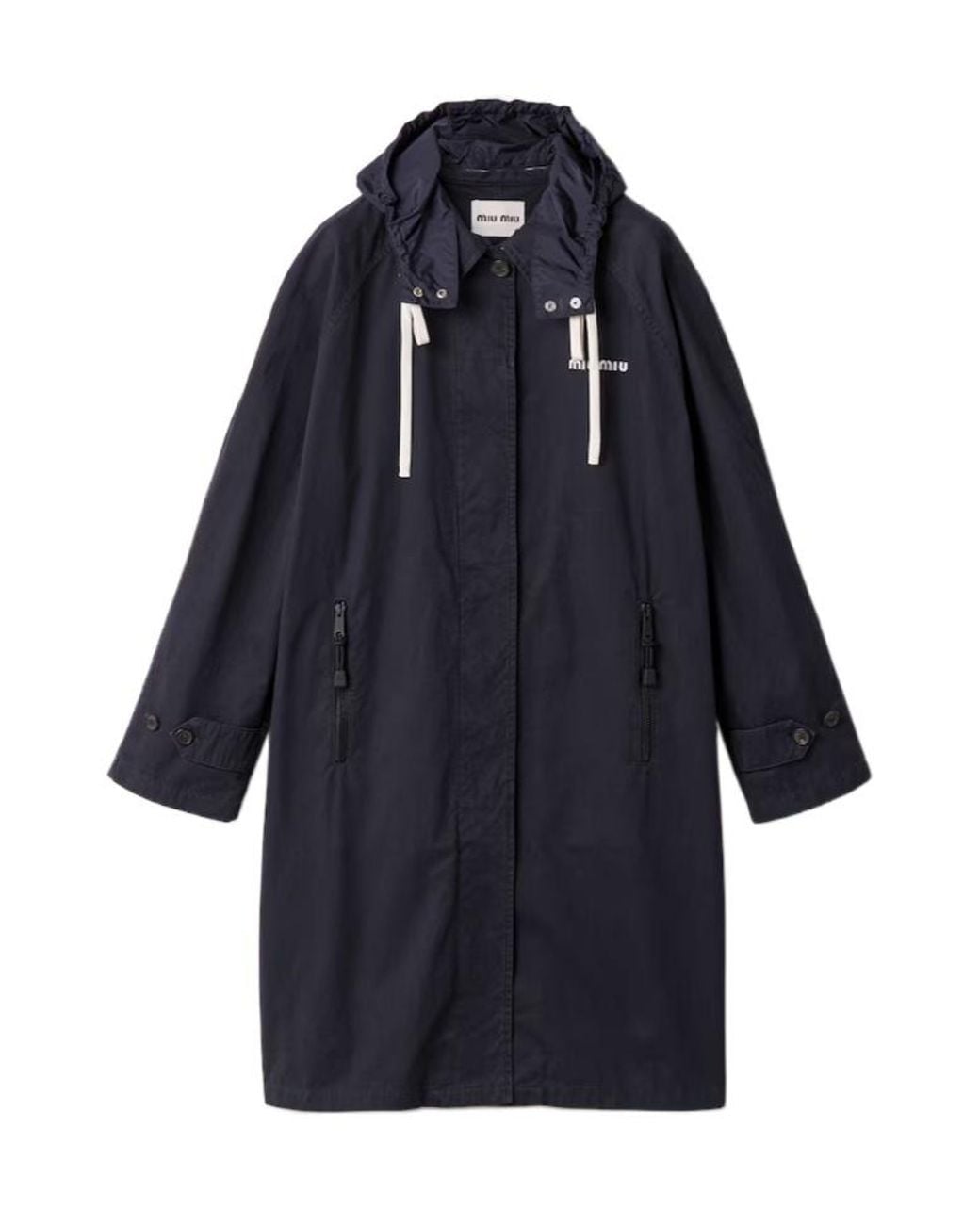 Miu Miu Blue Single-Breasted Washed Gabardine Coat