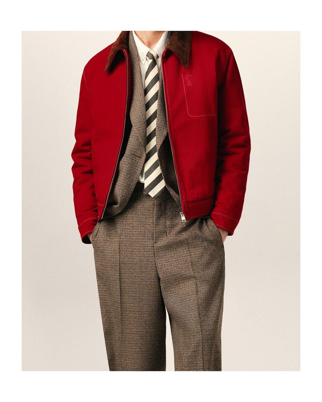 AMI Red Ami Ami De Coeur Zipped Jacket for men