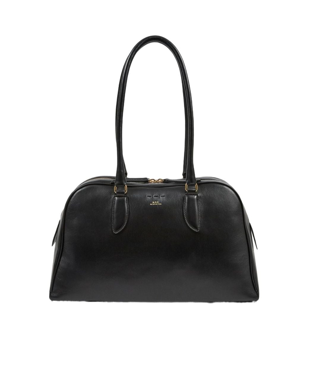 A.P.C. Black Logo-Print Leather Tote Bag