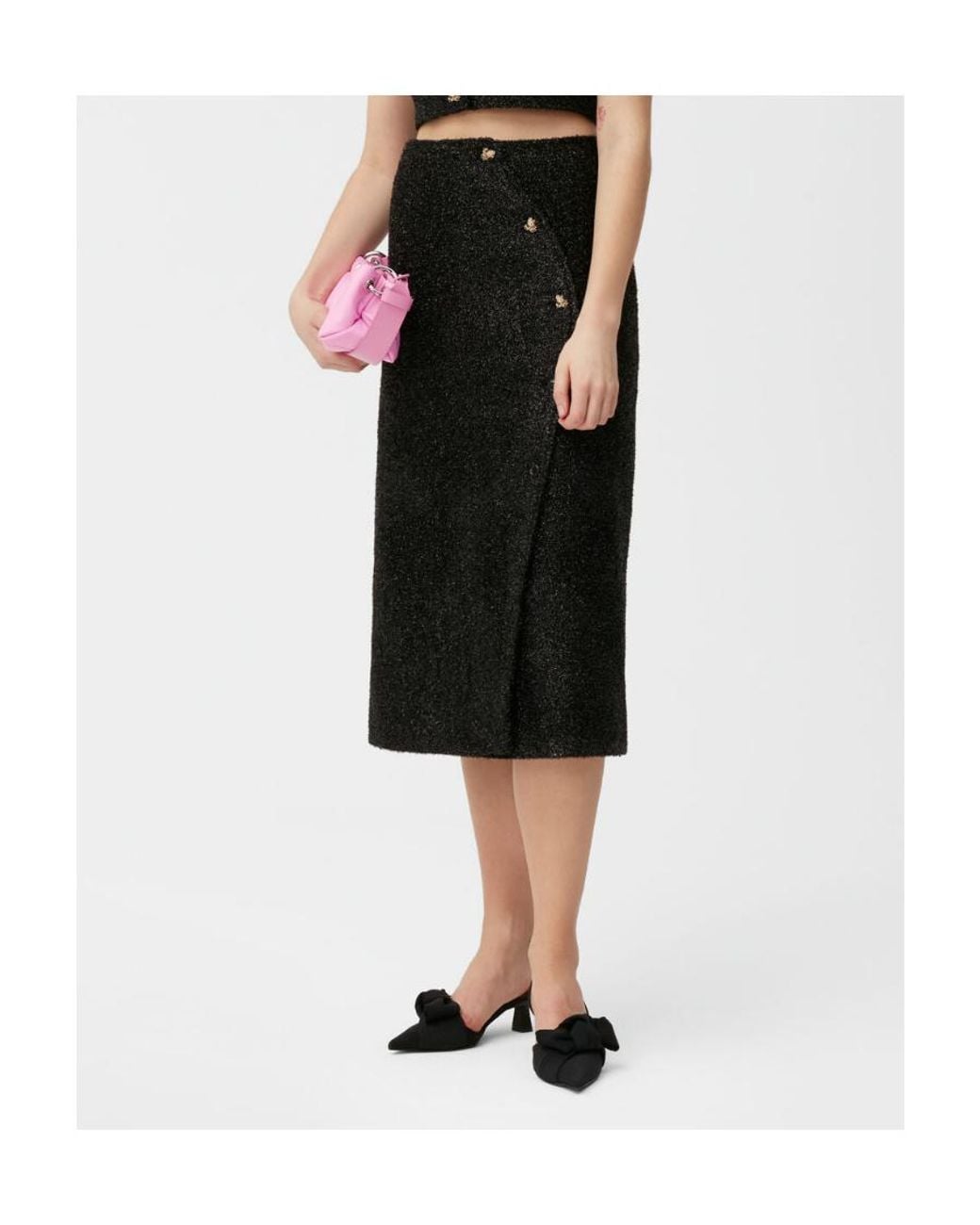 Ganni Black Sparkle Wrap Midi Skirt