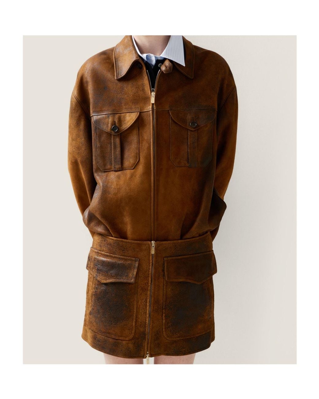 Miu Miu Brown Waxed Suede Leather Jacket