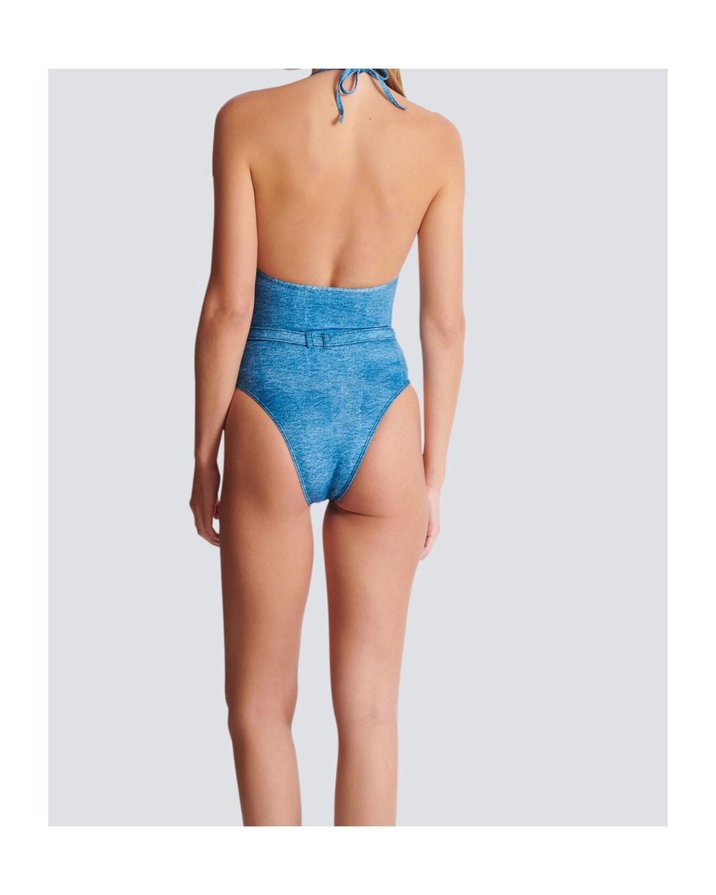 Balmain Blue Belted One-Piece Swimsuit