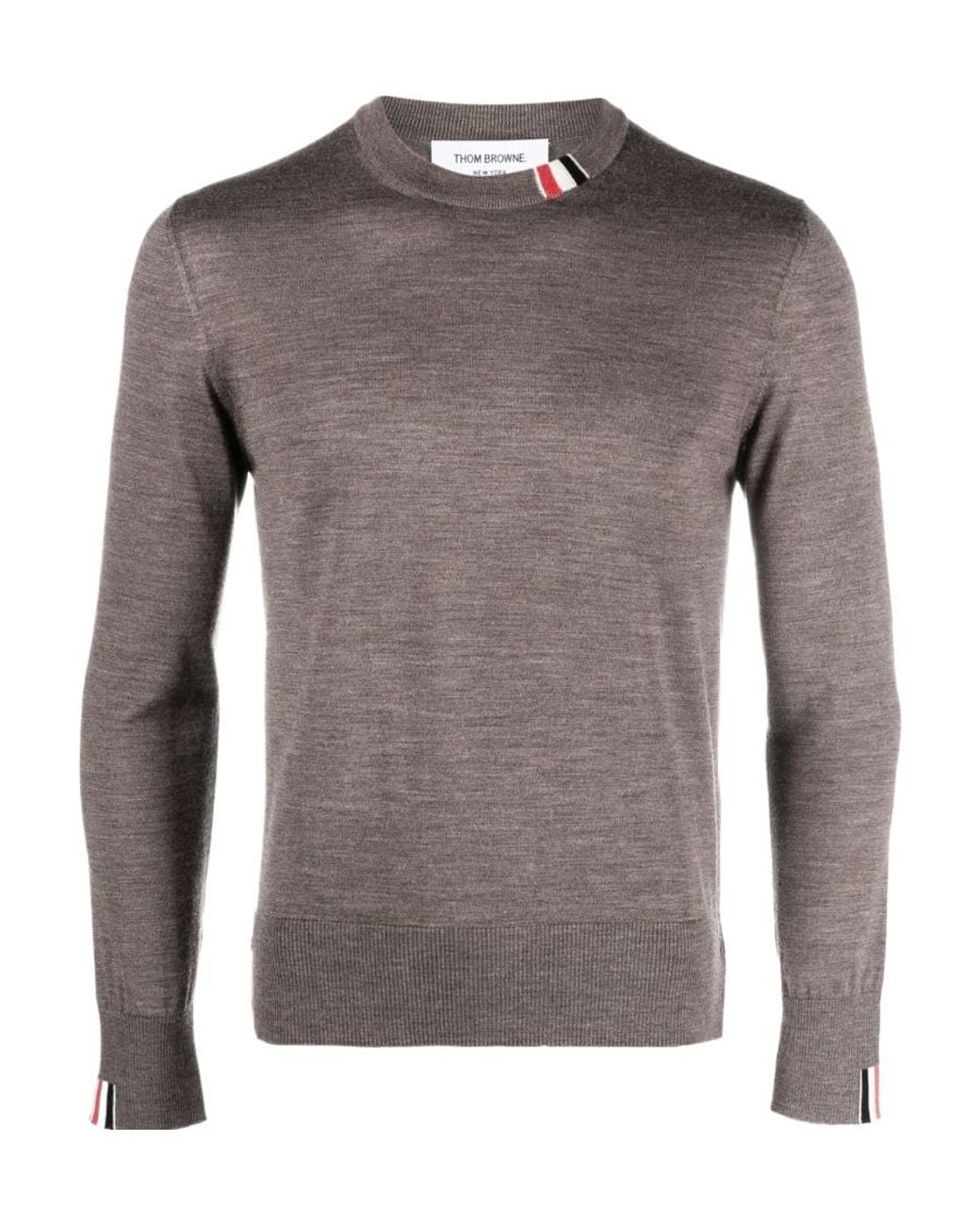 Thom Browne Gray Rwb Stripe Detailed Crewneck Jumper for men