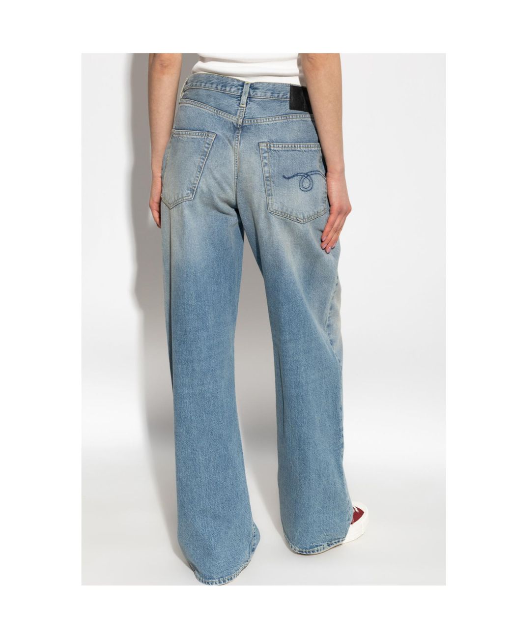 R13 Blue Wide-Leg Distressed Jeans
