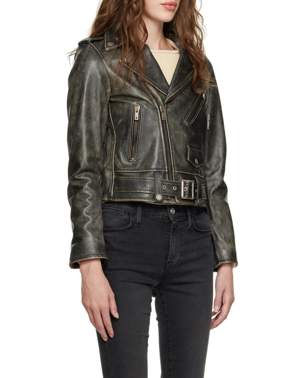 Golden Goose Deluxe Brand Black Cracked Effect Leather Biker Jacket