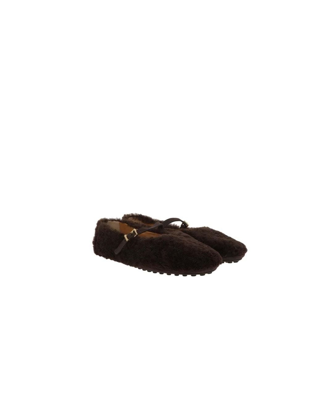 Tod's Black Gommine Shearling Mary Jane Ballet Flats