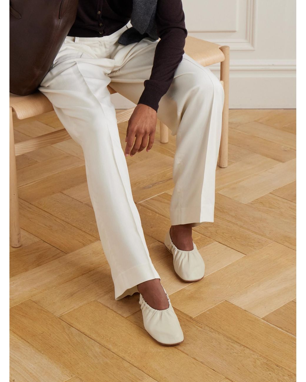 Le Monde Beryl Natural Gathered Leather Ballet Flats