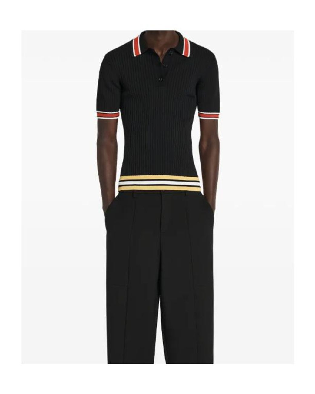 Entire studios Black Striped Ribbed Polo Shirt