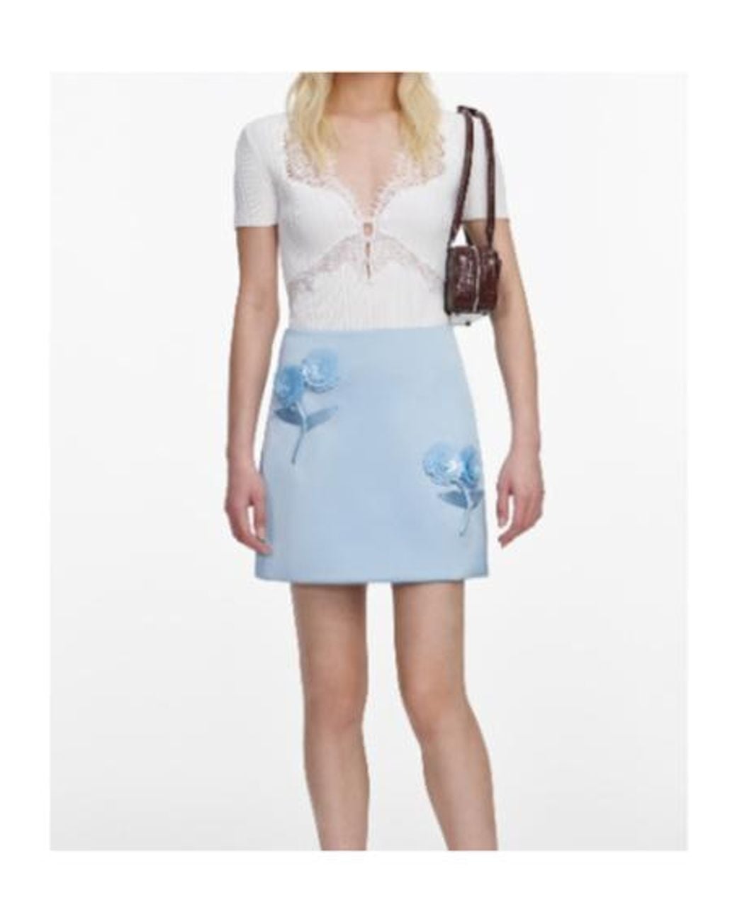Self-Portrait Blue Floral Appliqué Mini Skirt