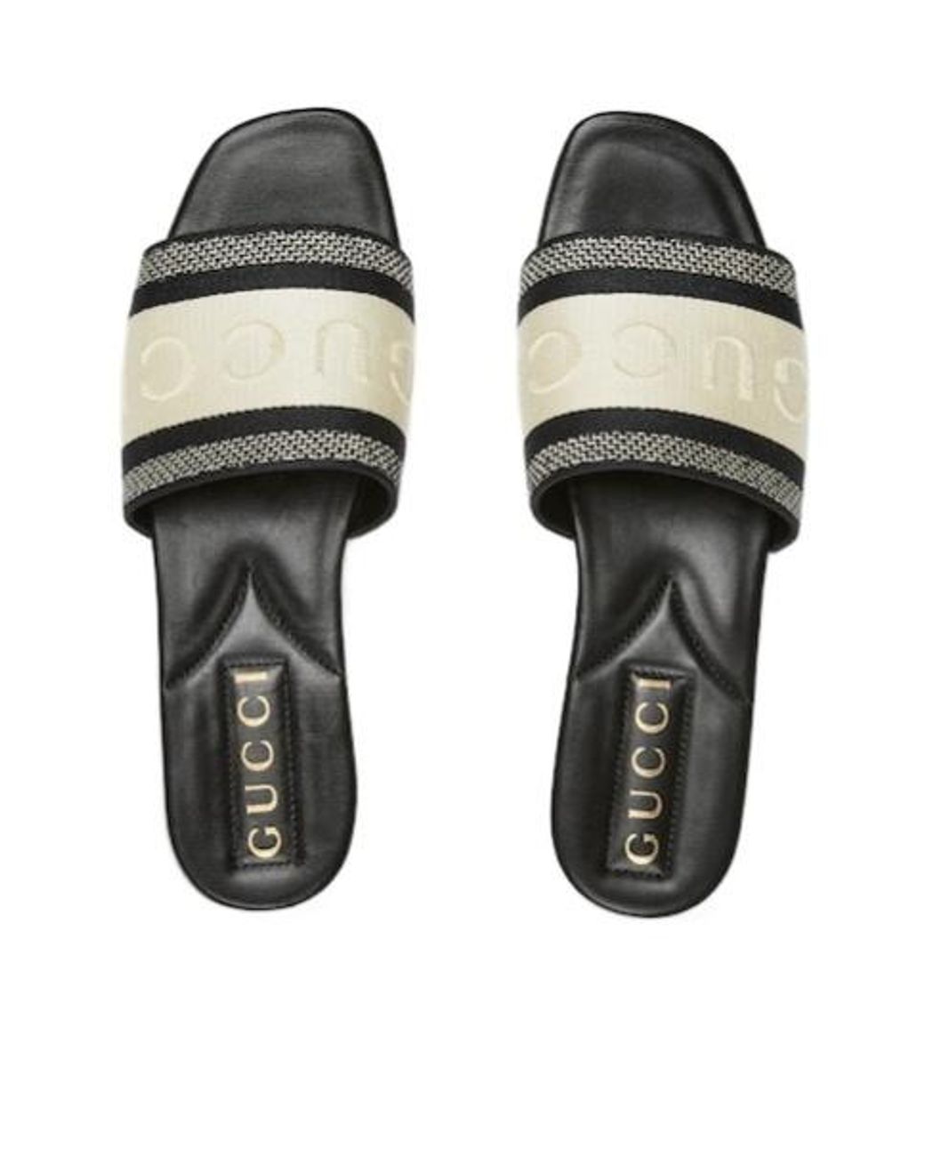 Gucci Black Slide Sandal With Web, Fabric