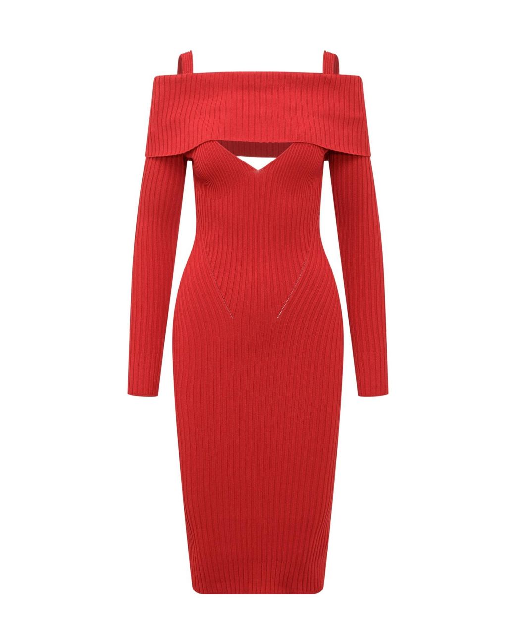 ANDREADAMO Red Off-Shoulder Knit Dress