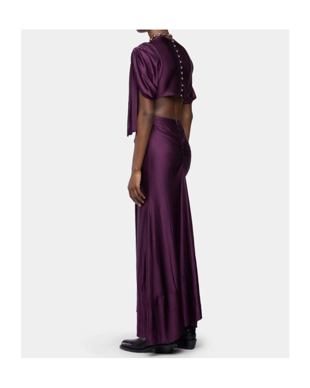 Rabanne Purple Rabanne Ring-Detailed Ruched Maxi Dress
