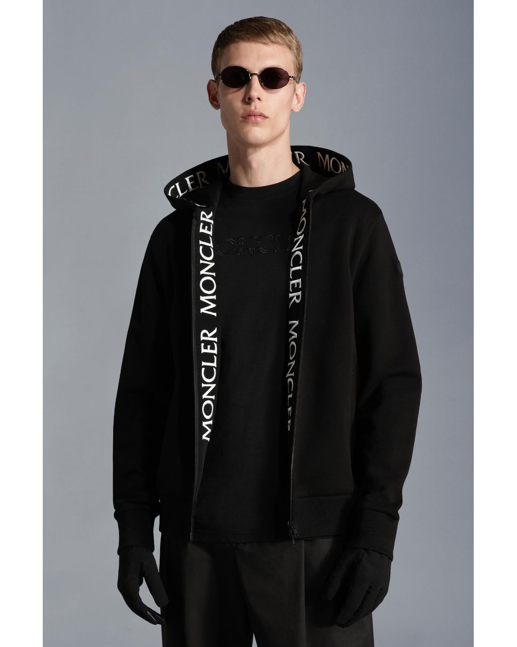 Moncler Blue Zip-Up Cotton Hoodie for men