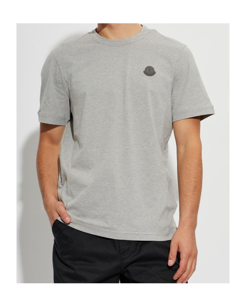 Moncler Gray Logo Patch Crew-Neck T-Shirt for men