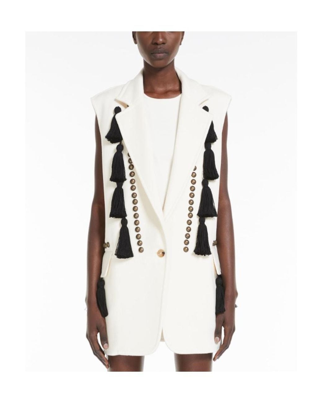 Max Mara White Tassle Detailed V-Neck Gilet