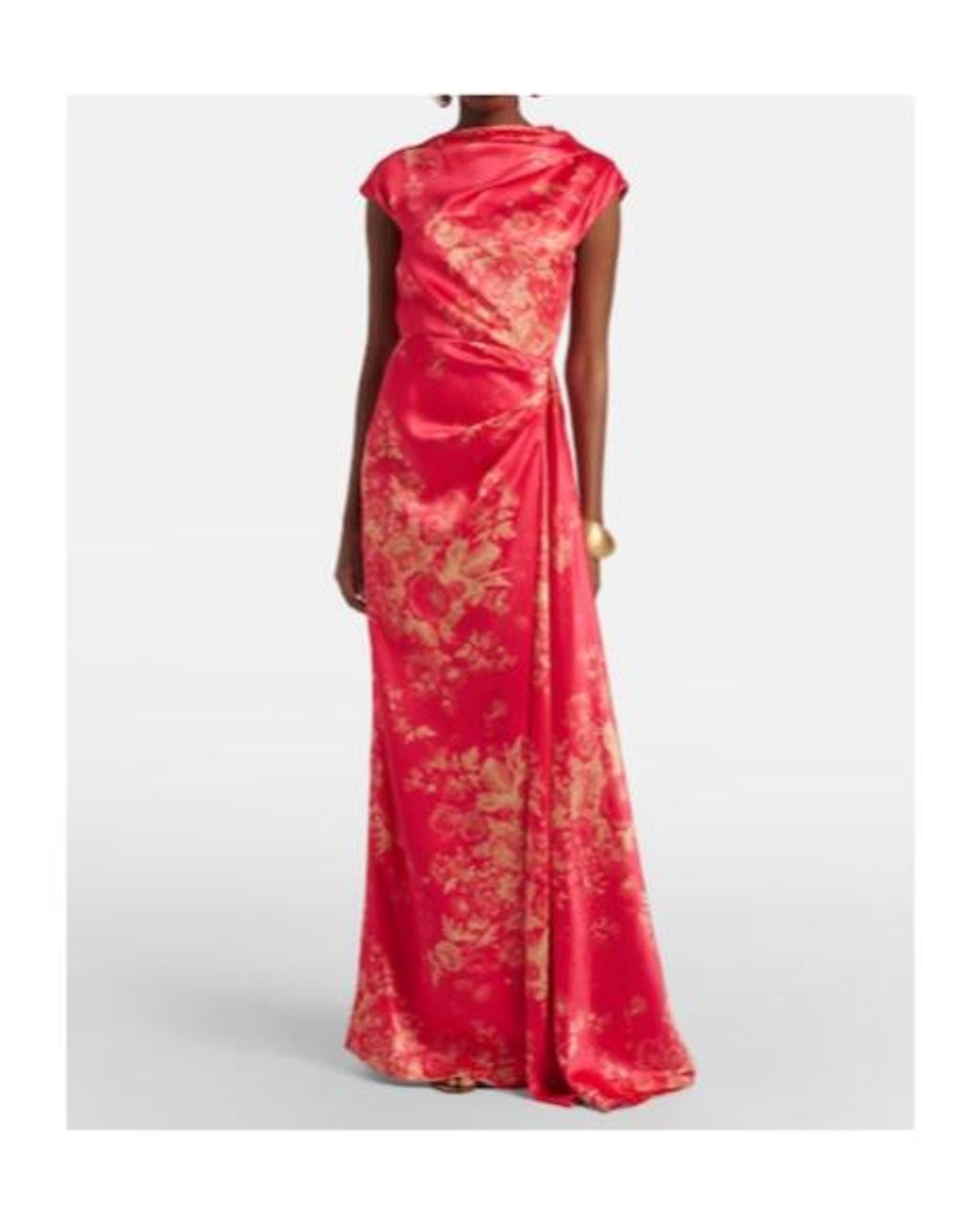 Erdem Red Draped Floral Duchess Satin Gown