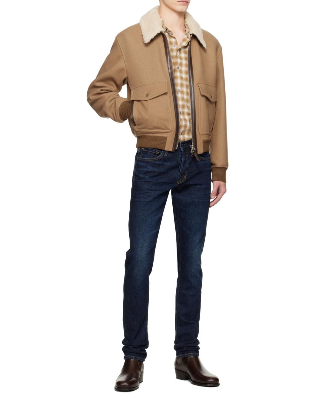Tom Ford Blue Double Splittable Shearling Collar Bomber Jacket for men