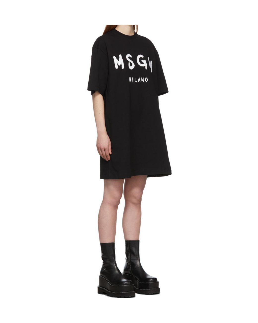 MSGM Black Logo Printed Crewneck T-Shirt Dress