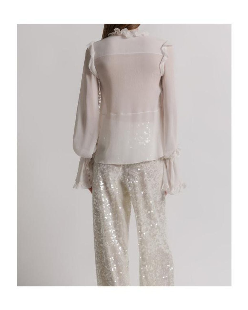 Alberta Ferretti White Creponne Ruffled Blouse