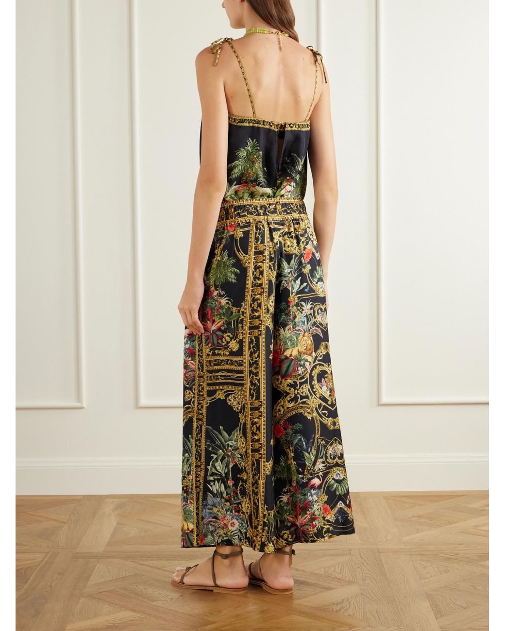 Camilla Green Cropped Printed Wide-Leg Pants