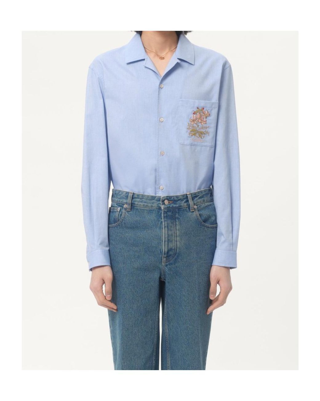 Valentino Blue Floral Embroidered Button-Up Shirt for men