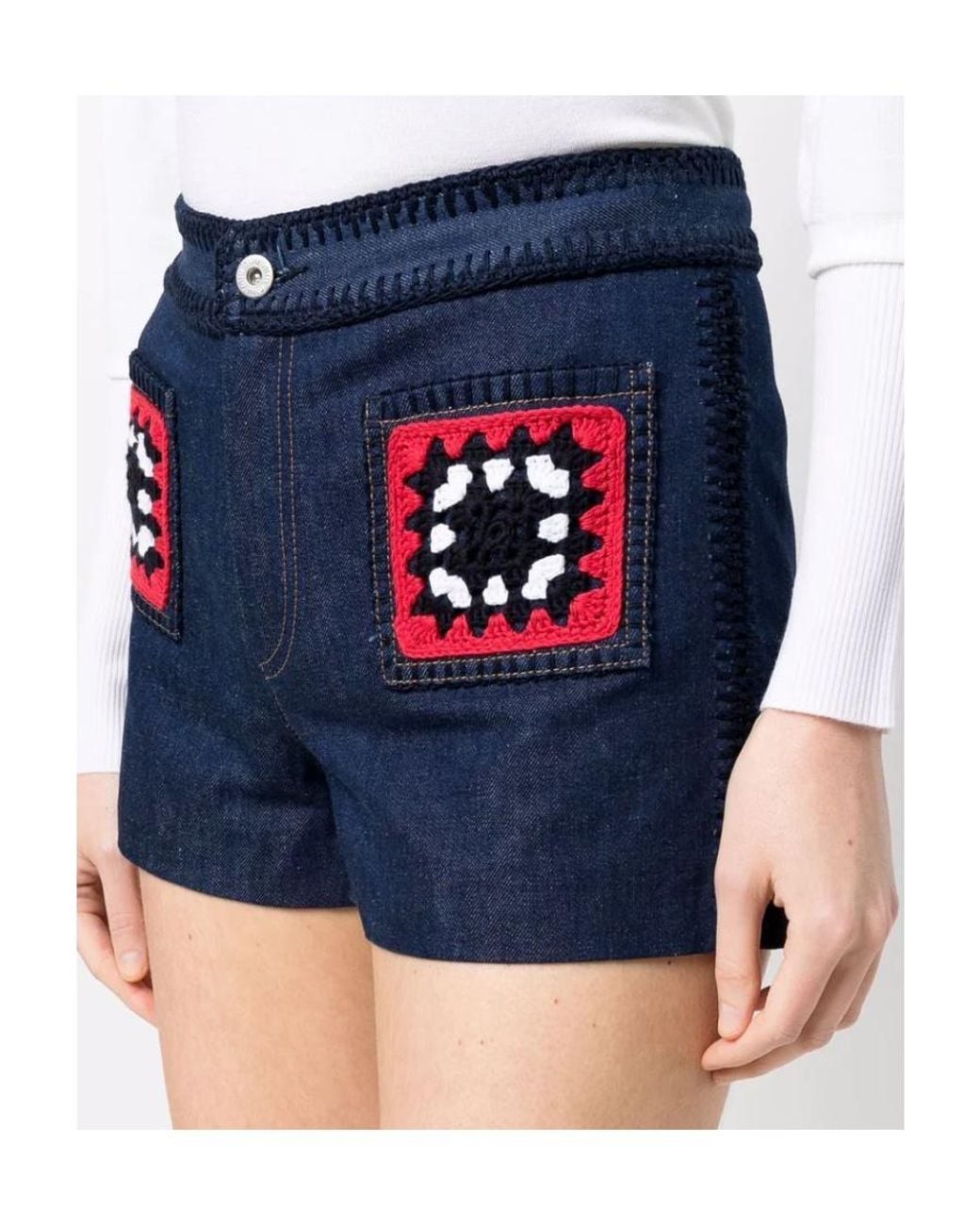 Miu Miu Blue Patterned Denim Shorts