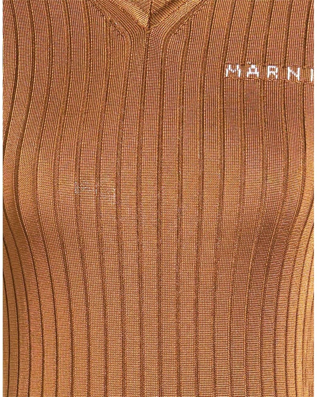 Marni Brown Knitted Flared Dress
