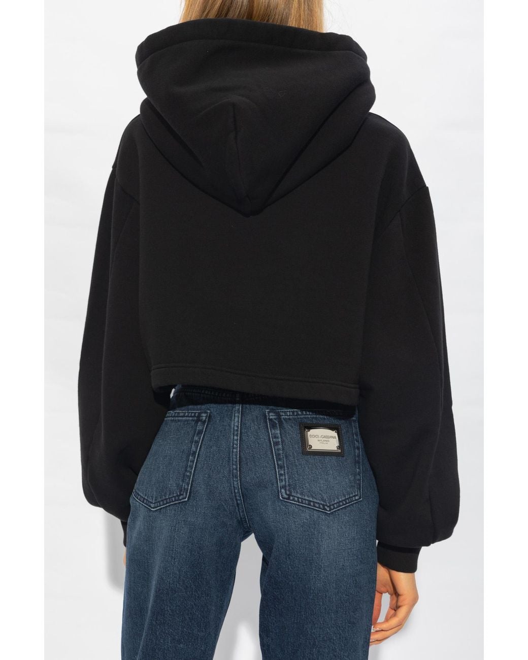 Dolce & Gabbana Black Logo Printed Cropped Hoodie