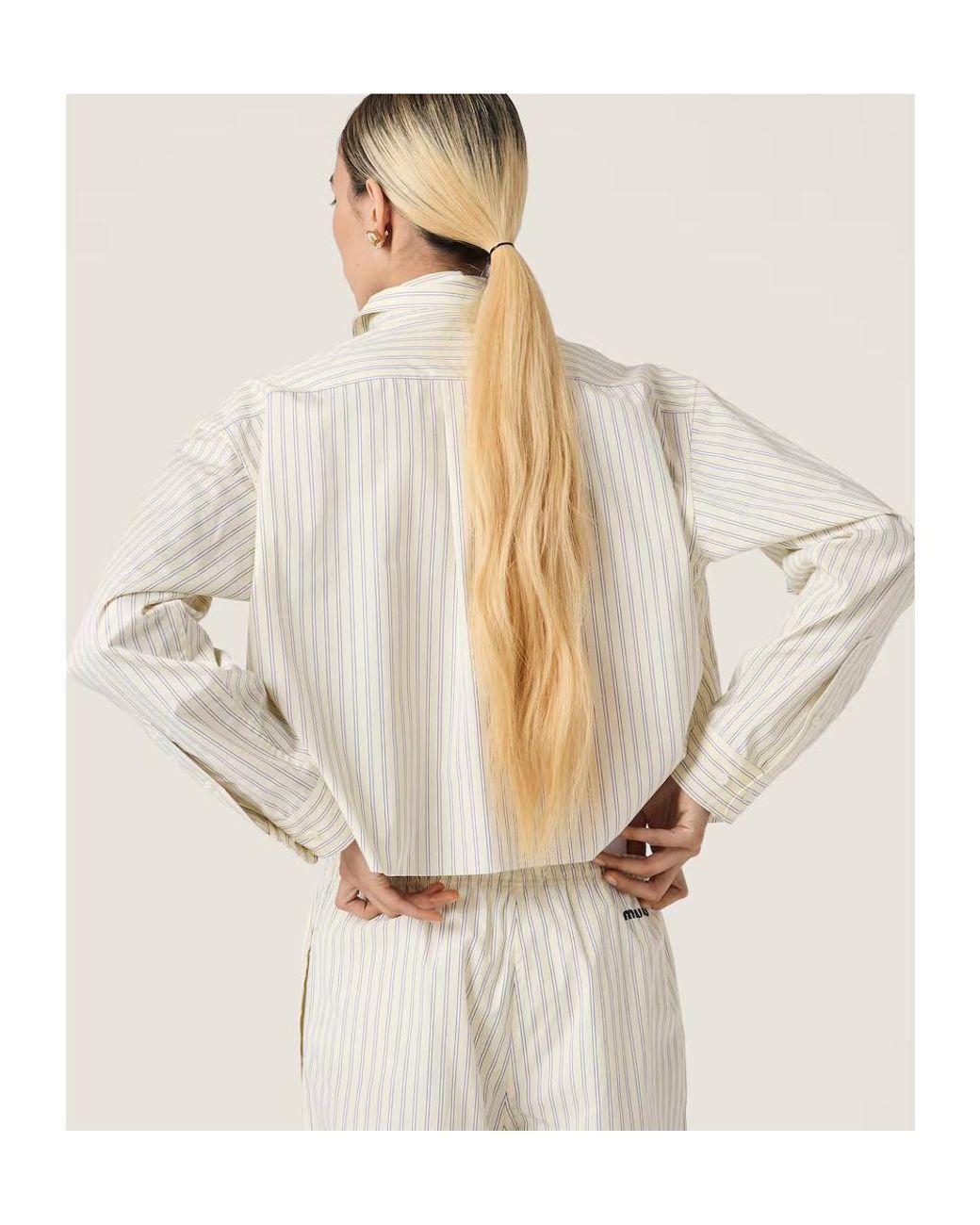 Miu Miu White Logo-Embroidered Buttoned Striped Shirt