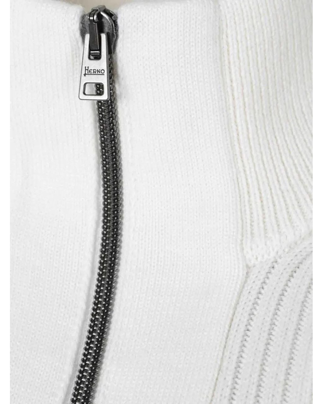 Herno White Zip-Up Knitted Cardigan