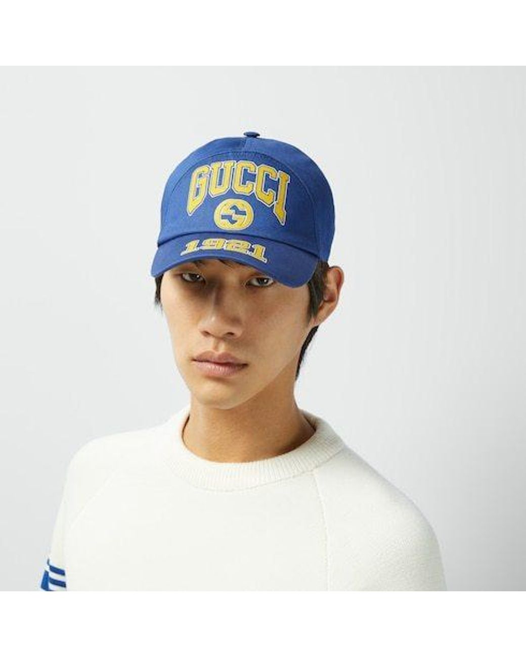 Gucci Blue Logo Patch College Baseball Cap for men