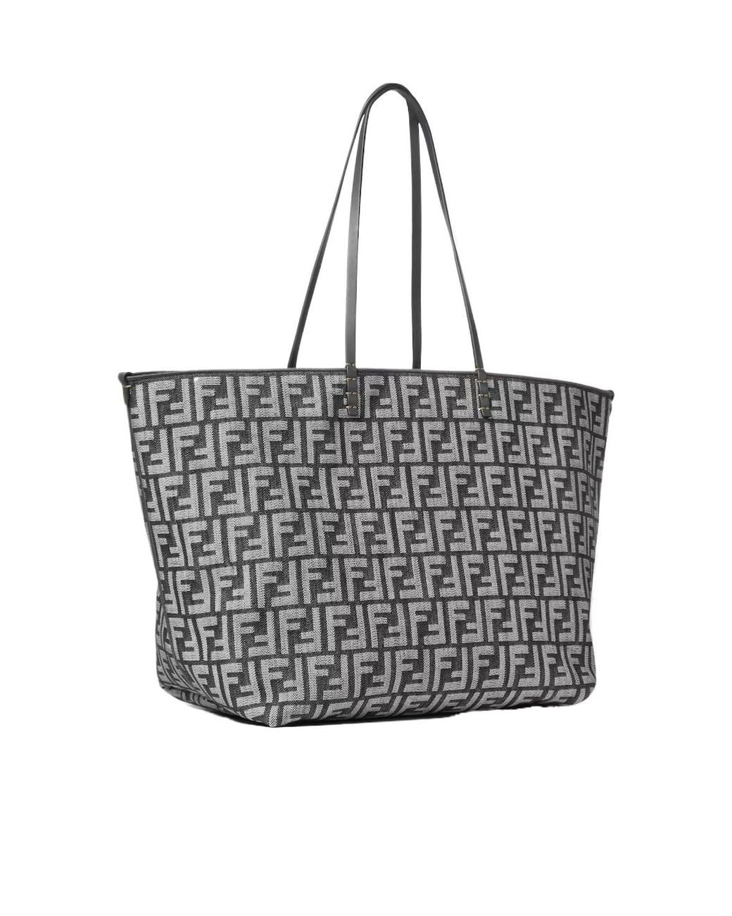 Fendi Black Roll Large Ff Jacqurd Reversible Tote Bag