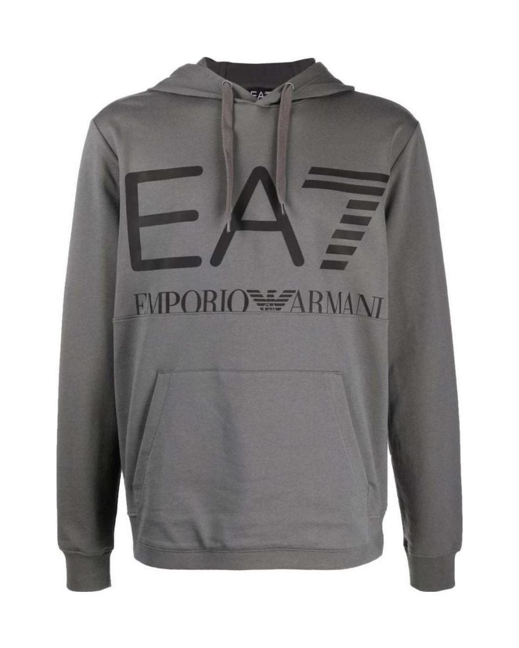 EA7 Gray Logo-Print Pullover Hoodie for men