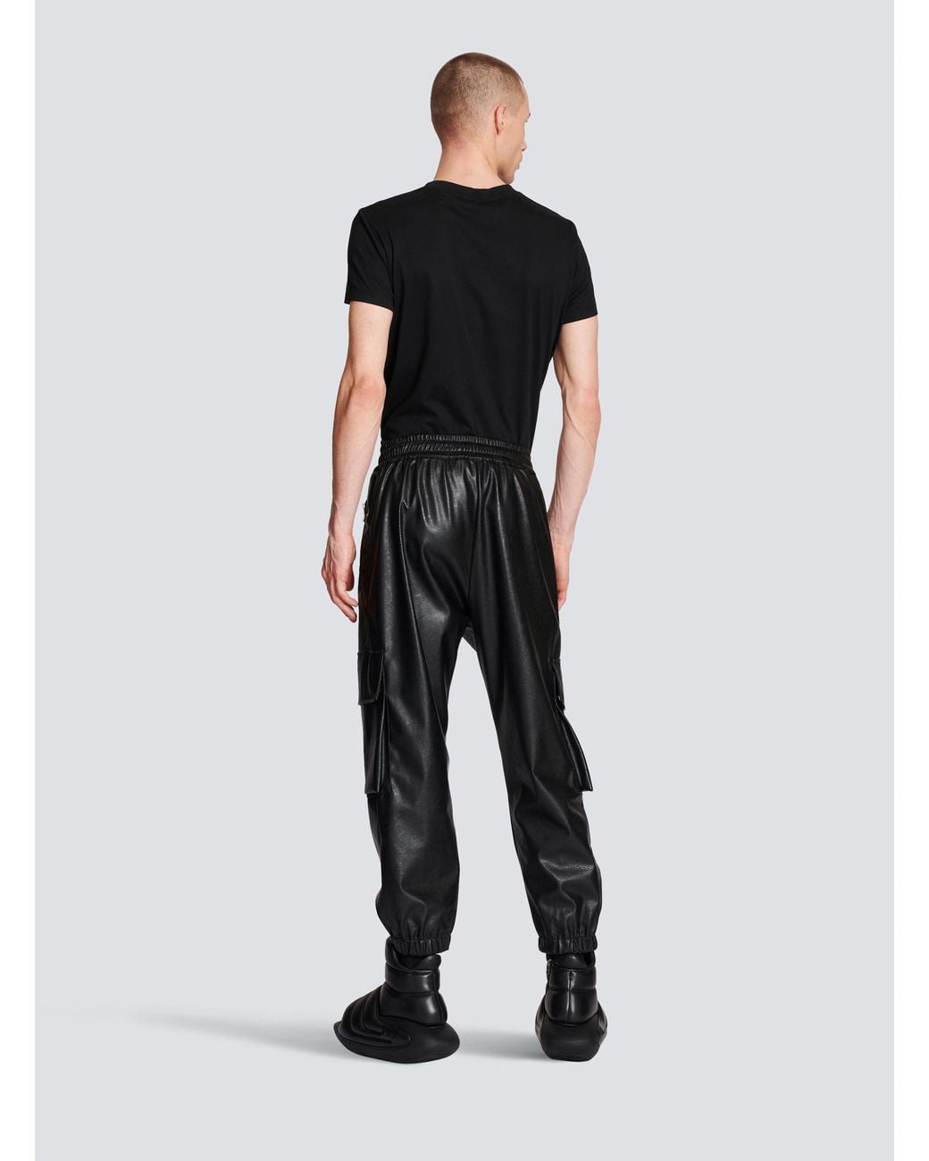 Balmain Black Faux Leather Cargo Trousers for men
